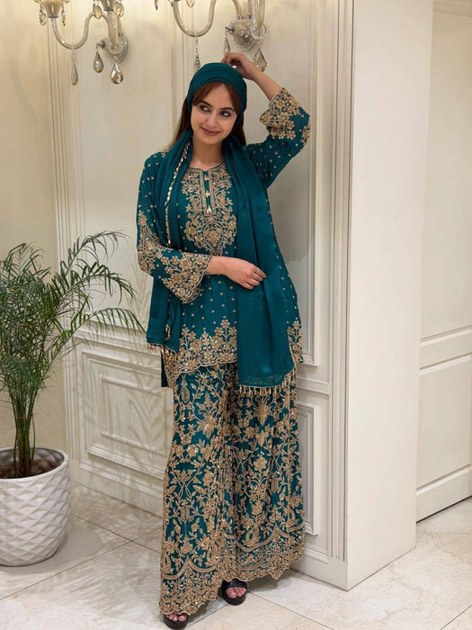 Beautiful FAUX GEORGETTE with Zari & Sequins Embroidery Work Salwar Kameez