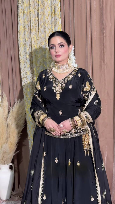 Natural Crep Silk with 5mm Sequence Work Multi Needle Embroidery Work & Zari Work Top Lehenga Dupatta Set