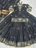 Natural Crep Silk with 5mm Sequence Work Multi Needle Embroidery Work & Zari Work Top Lehenga Dupatta Set