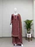 DESIGNER MIRROR EMBROIDERED WORKED TOP PANT WITH DUPATTA