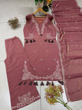 DESIGNER MIRROR EMBROIDERED WORKED TOP PANT WITH DUPATTA
