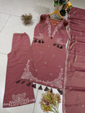 DESIGNER MIRROR EMBROIDERED WORKED TOP PANT WITH DUPATTA