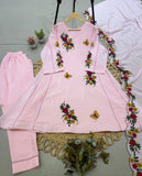 FESTIVE WEAR BEAUTIFUL KURTI WITH EMBROIDERY WORK PANT AND DUPATTA