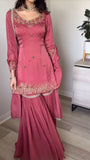 Pure Heavy Chinnon Silk With Heavy Embroidery Work With Moti Handwork Salwar Kameez