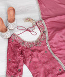 Pure Heavy Chinnon Silk With Heavy Embroidery Work With Moti Handwork Salwar Kameez