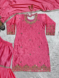 Pure Heavy Chinnon Silk With Heavy Embroidery Work With Moti Handwork Salwar Kameez