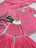 Pure Heavy Chinnon Silk With Heavy Embroidery Work With Moti Handwork Salwar Kameez