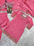 Pure Heavy Chinnon Silk With Heavy Embroidery Work With Moti Handwork Salwar Kameez