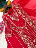 Premium CHINON with Beautiful Zari & 5mm sequins embroidery work & Fully Stitch Salwar Kameez