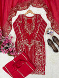Premium CHINON with Beautiful Zari & 5mm sequins embroidery work & Fully Stitch Salwar Kameez