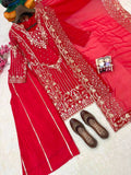 Premium CHINON with Beautiful Zari & 5mm sequins embroidery work & Fully Stitch Salwar Kameez