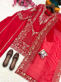 Premium CHINON with Beautiful Zari & 5mm sequins embroidery work & Fully Stitch Salwar Kameez
