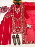 Premium CHINON with Beautiful Zari & 5mm sequins embroidery work & Fully Stitch Salwar Kameez