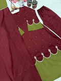 New Designer Party Wear Look Pur Roman Silk Kaftan Dress & Palazzo With Dupatta set