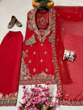 Premium CHINON with Beautiful Thread &amp; 5mm sequins embroidery work & Fully Stitch Blouse Salwar Kameez
