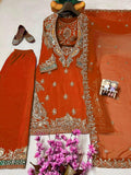 Premium CHINON with Beautiful Thread &amp; 5mm sequins embroidery work & Fully Stitch Blouse Salwar Kameez