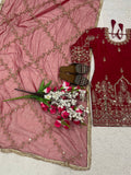 Heavy Natural Crep Silk Material With 5mm Sequence Embroidery Work Top pent and Dupatta