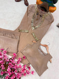 Beautiful crunchy silk with 5mm Siquence and zari Work & With Golden hanging Salwar Kameez
