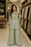 Beautiful crunchy silk with 5mm Siquence and zari Work & With Golden hanging Salwar Kameez