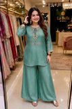 Beautiful crunchy silk with 5mm Siquence and zari Work & With Golden hanging Salwar Kameez