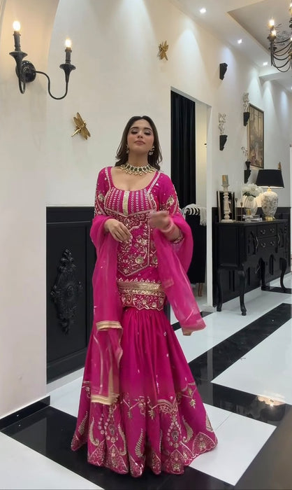 New Designer Party Wear Look Top Sharara Plazzo and Dupatta