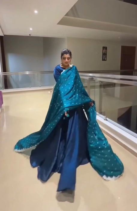 New Party Wear Look Pur Fandy Crush Silk Gown Dupatta & Bottom Set