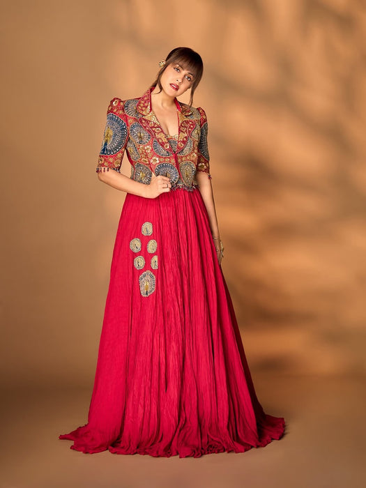 Genelia D’Souza’s Elegant Bollywood Fashion Rangoli Crush silk Lehenga Koti Set