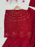 Premium Chinon Silk with Zari and Thread Embroidery Work Beautiful Saree