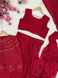 Premium Chinon Silk with Zari and Thread Embroidery Work Beautiful Saree