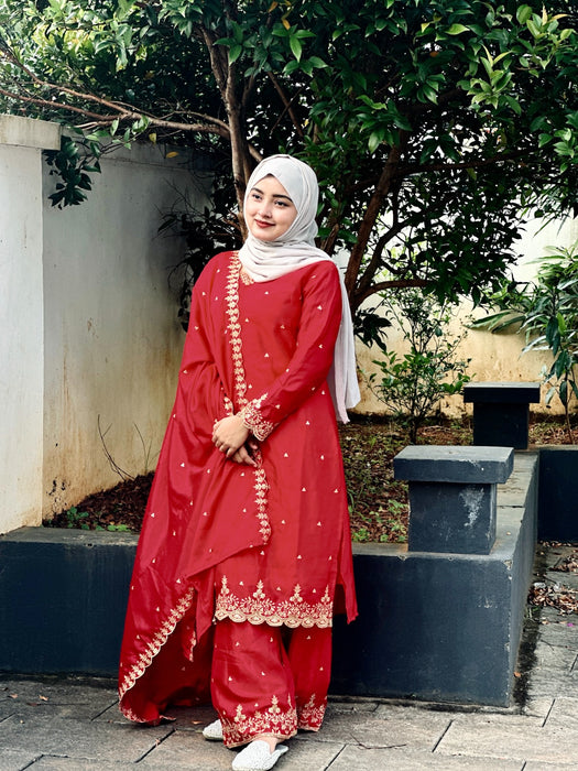 FESTIVAL SPECIAL SEQUENCE EMBROIDERY ON SILK FABRIC TOP AND PLAZZO WITH DUPATTA SET