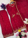 FESTIVAL SPECIAL SEQUENCE EMBROIDERY ON SILK FABRIC TOP AND PLAZZO WITH DUPATTA SET