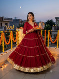 BEAUTIFUL ANGARKHA STYLED RED FULL FLAIRED GOWN WITH DUPATTA