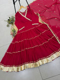 BEAUTIFUL ANGARKHA STYLED RED FULL FLAIRED GOWN WITH DUPATTA