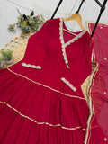 BEAUTIFUL ANGARKHA STYLED RED FULL FLAIRED GOWN WITH DUPATTA