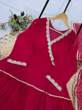 BEAUTIFUL ANGARKHA STYLED RED FULL FLAIRED GOWN WITH DUPATTA