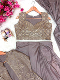 Premium Chinon Silk with Zari and Heavy Thread Embroidery Work & Sleeve attached With Chainiz kolar Lehenga Saree