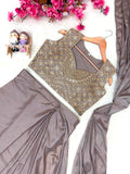 Premium Chinon Silk with Zari and Heavy Thread Embroidery Work & Sleeve attached With Chainiz kolar Lehenga Saree