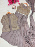Premium Chinon Silk with Zari and Heavy Thread Embroidery Work & Sleeve attached With Chainiz kolar Lehenga Saree