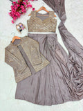 Premium Chinon Silk with Zari and Heavy Thread Embroidery Work & Sleeve attached With Chainiz kolar Lehenga Saree