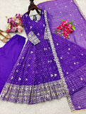 NewTrending Bhandhani Print Gown Pent & dupatta Reddy To Wear Set