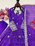 NewTrending Bhandhani Print Gown Pent & dupatta Reddy To Wear Set