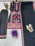 DESIGNER WEAR TRENDING TOP WITH PRINTED WORK AND STONE WORK TOP PLAZZO WITH DUPATTA SET