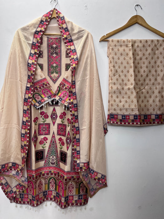 DESIGNER WEAR TRENDING TOP WITH PRINTED WORK AND STONE WORK TOP PLAZZO WITH DUPATTA SET