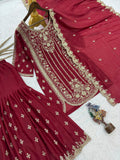 New Premium Quality With Embroidery Sequence Worked Top-Sharara And Dupatta Se