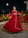 BEAUTIFUL ANARKALI STYLED RED GOWN WITH PANT AND DUPATTA