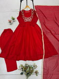 BEAUTIFUL ANARKALI STYLED RED GOWN WITH PANT AND DUPATTA