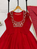 BEAUTIFUL ANARKALI STYLED RED GOWN WITH PANT AND DUPATTA