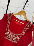 BEAUTIFUL ANARKALI STYLED RED GOWN WITH PANT AND DUPATTA