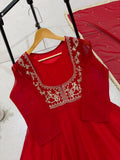 BEAUTIFUL ANARKALI STYLED RED GOWN WITH PANT AND DUPATTA