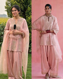 New Designer Party Wear Look Pur Roman Glass Satin Top & Farshi Palazzo With Dupatta set
